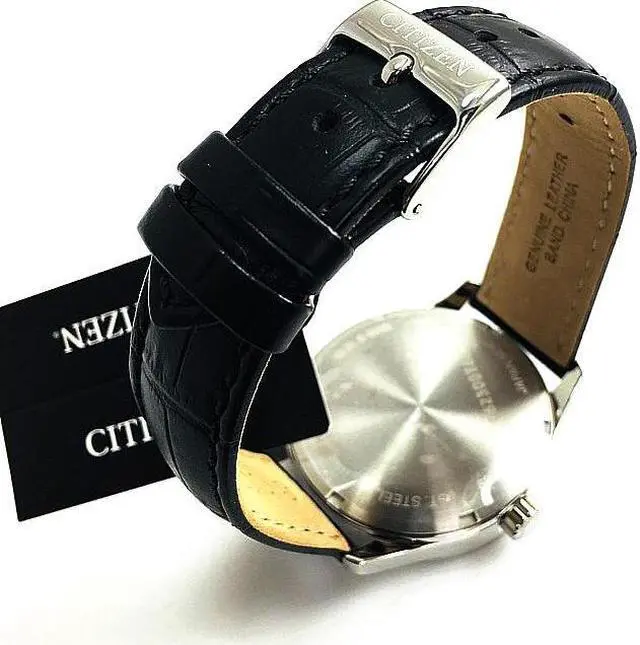 Alt view image 3 of 7 - Men's Citizen Automatic Black Leather Strap Day-Date Watch NH8350-08B