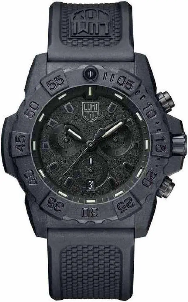 Main image of Men's Luminox Navy SEAL Blackout Chronograph Diver's 45mm Watch 3581.BO