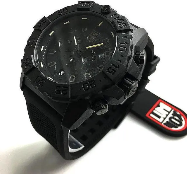 Alt view image 2 of 8 - Men's Luminox Navy SEAL Blackout Chronograph Diver's 45mm Watch 3581.BO