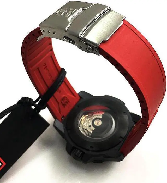 Alt view image 3 of 7 - Men's Luminox Carbon SEAL Automatic Red Strap Swiss Dive Watch 3875