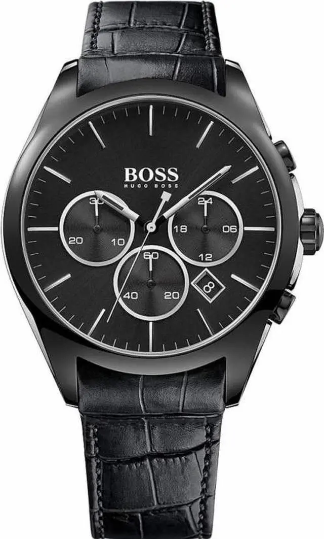 Alt view image 3 of 7 - Men's Hugo Boss Chronograph Black Leather Strap Watch 1513367