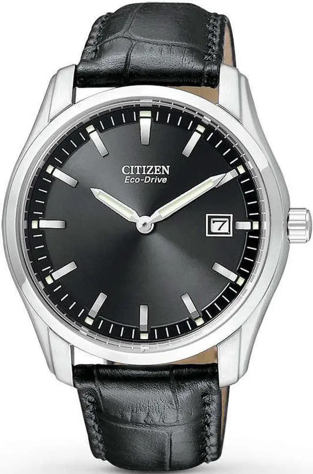Main image of Citizen Eco Drive Black Dial Black Leather Mens Watch AU1040-08E