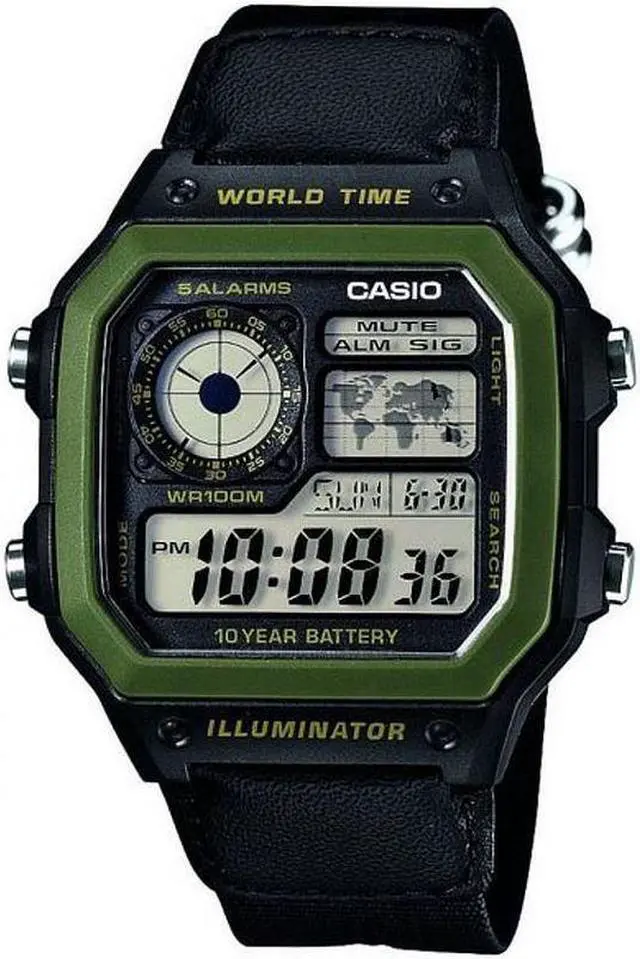 Alt view image 3 of 11 - Men's Casio Digital Square Black And Green Watch AE1200WHB-1BV AE-1200WHB-1B