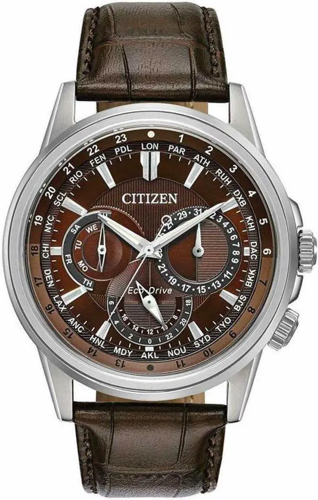 Alt view image 3 of 8 - Men's Citizen Calendrier Multifunction Brown Leather 44mm Watch BU2020-29X