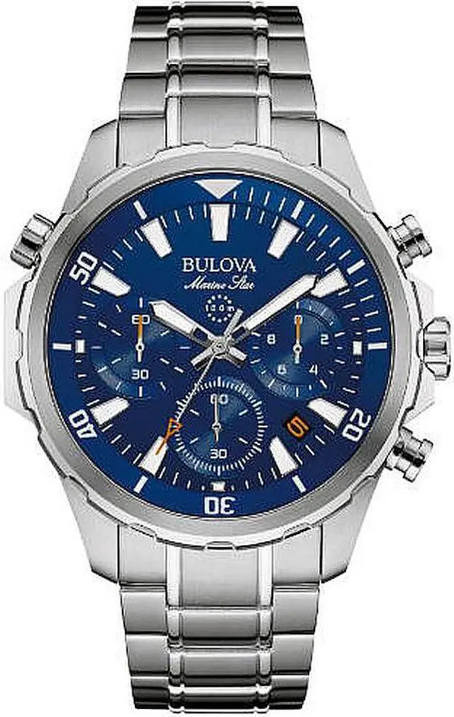 Main image of Men's Bulova Marine Star Blue Dial Steel Chronograph Watch 96B256