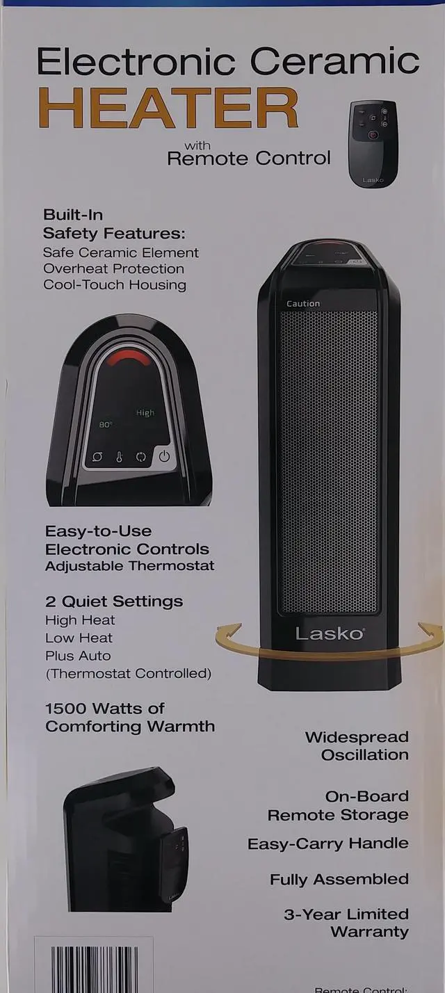 Alt view image 4 of 15 - Lasko CT16550 Electronic Ceramic Heater with Remote Control