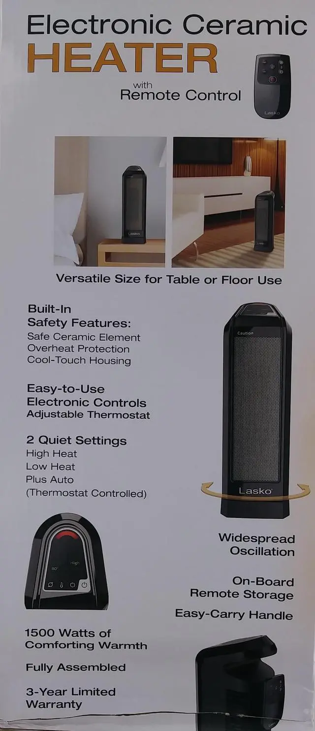 Alt view image 3 of 15 - Lasko CT16550 Electronic Ceramic Heater with Remote Control