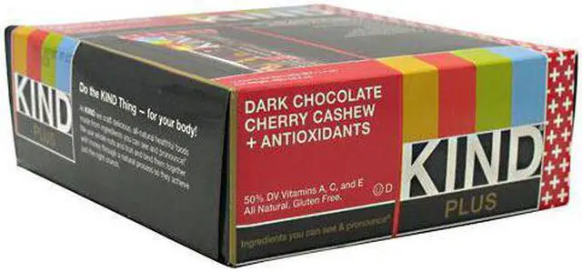 Main image of Kind Plus Dark Chocolate Cherry Cashew + Antioxidants 12 bars