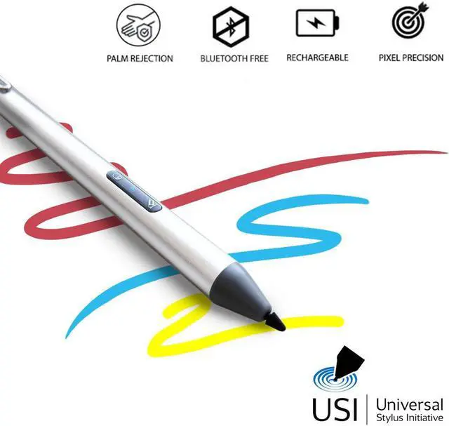Alt view image 2 of 7 - USI Stylus Pen for Chromebook 4096 Levels Pressure, Rechargeable Active Digital Pen Compatible with HP, ASUS Chromebook C436, Lenovo Chromebook, Palm Rejection w 3 Extra Pen Tips