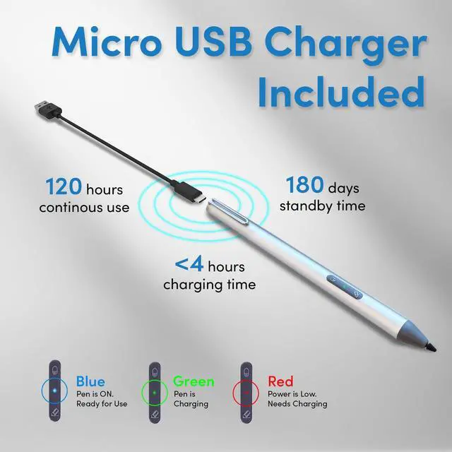 Alt view image 3 of 7 - USI Stylus Pen for Chromebook 4096 Levels Pressure, Rechargeable Active Digital Pen Compatible with HP, ASUS Chromebook C436, Lenovo Chromebook, Palm Rejection w 3 Extra Pen Tips