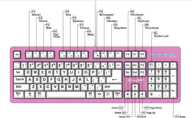 Main image of vitalASC 104-Key Large Print Keyboard for Windows and Mac with USB Wired Connection, Spill-Resistant, and Dual Compatibility (Pink)