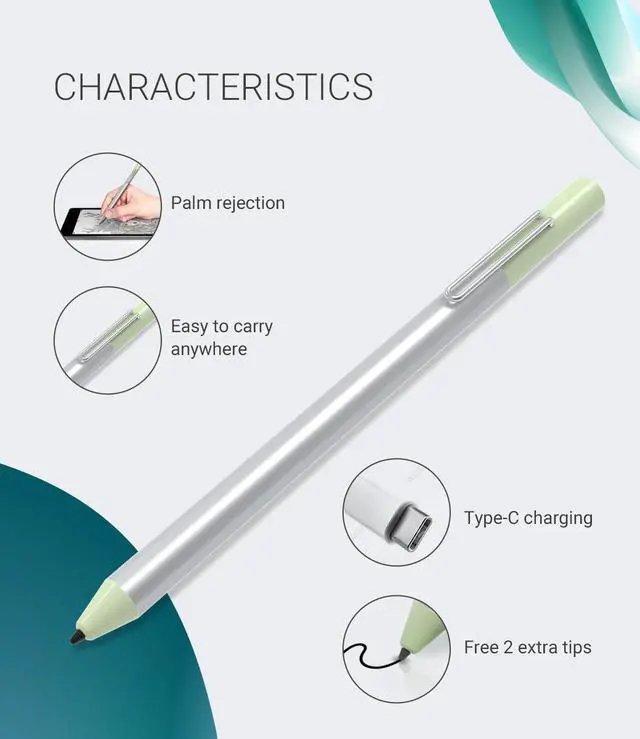 Alt view image 2 of 7 - USI 2.0 Stylus Pen for Chromebook 4096 Levels Pressure, Rechargeable, Support tilt Feature, Palm Rejection, USB-C Charge Compatible with HP, ASUS ,Acer, Dell, Samsung Chromebook, 2 Extra Pen Tips.