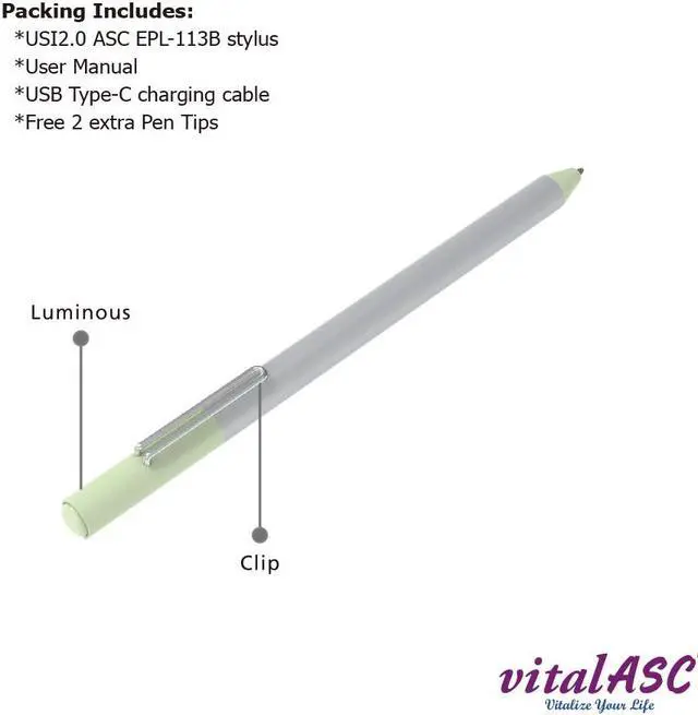 Alt view image 5 of 7 - USI 2.0 Stylus Pen for Chromebook 4096 Levels Pressure, Rechargeable, Support tilt Feature, Palm Rejection, USB-C Charge Compatible with HP, ASUS ,Acer, Dell, Samsung Chromebook, 2 Extra Pen Tips.