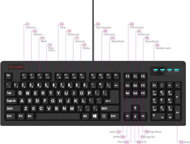 Main image of New 104-Key Large Print USB Wire Spill-resistant Keyboard Black