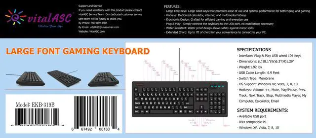 Alt view image 5 of 6 - New 104-Key Large Print USB Wire Spill-resistant Keyboard Black