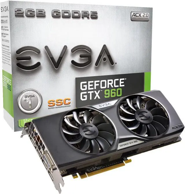 Main image of EVGA GeForce GTX 960 SuperSC ACX 2.0+ 2GB GDDR5 128bit, PCI-E 3.0 Dual-Link DVI-I, 3 x DP, HDMI, SLI, HDCP, G-SYNC Ready Graphics Cards 02G-P4-2966-KR