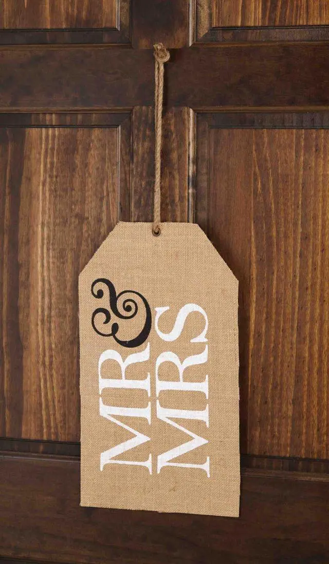 Alt view image 2 of 4 - Mud Pie Mr and Mrs Wedding Hang Tag Door Wall Decor Burlap Photo Op Mud Pie