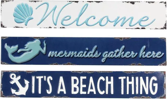 Main image of Welcome Mermaids Gather Here A Beach Thing Wall Signs Set of 3 Embossed Metal