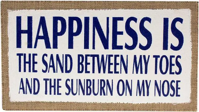 Main image of Happiness is Sand Between My Toes Burlap Wood 14 Inch Wall Plaque Decor