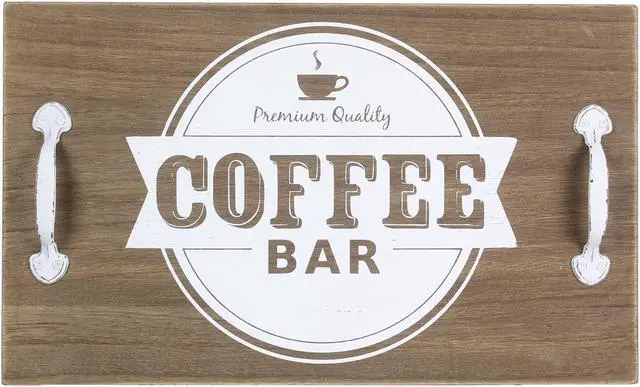 Main image of Premium Coffee Wood Tray With Metal Handles or Wall Sign 15.75 Inches