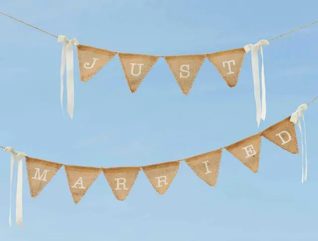 Alt view image 2 of 2 - Mud Pie Wedding Decor Just Married Pennants Printed Burlap Banner 45 Inch