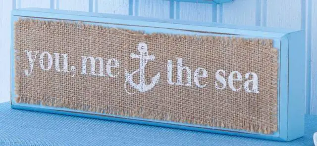 Alt view image 4 of 4 - Mud Pie Blue Sea Wooden Block Plaques Set of 4 Natural Burlap Tier Tray Tabletop
