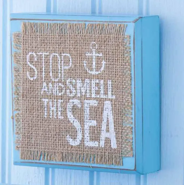 Alt view image 3 of 4 - Mud Pie Blue Sea Wooden Block Plaques Set of 4 Natural Burlap Tier Tray Tabletop