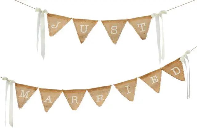 Main image of Mud Pie Wedding Decor Just Married Pennants Printed Burlap Banner 45 Inch