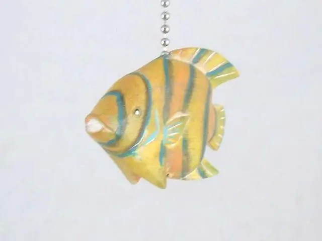 Alt view image 2 of 2 - Tropical Hand Carved Yellow Angel Fish Three Dimensional Wooden Ceiling Fan Pull