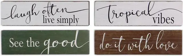 Alt view image 2 of 2 - Love Often Tropical Vibes See Good Laugh Often 7.25 Inches Wood Blocks Set of 4