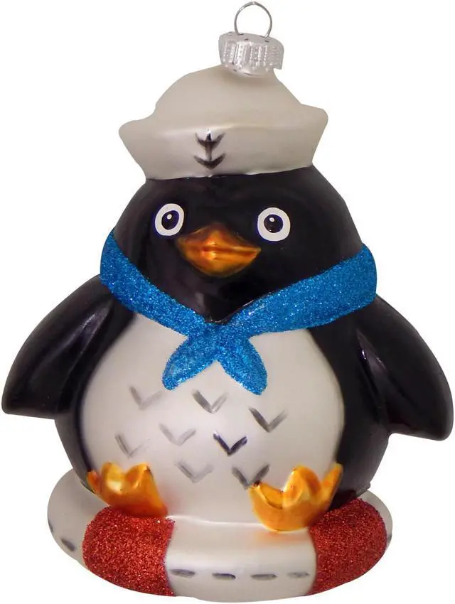 Main image of Sailor Penguin Christmas Holiday Ornament Glass