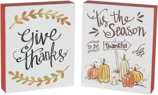 Main image of Give Thanks Tis Season to be Be Thankful Fall Chunky Shelf Sitters Set of 2 Wood