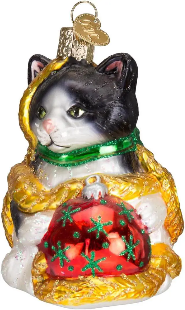 Alt view image 3 of 5 - Holiday Kitten Playing with Garland and Tree Decorations Ornment