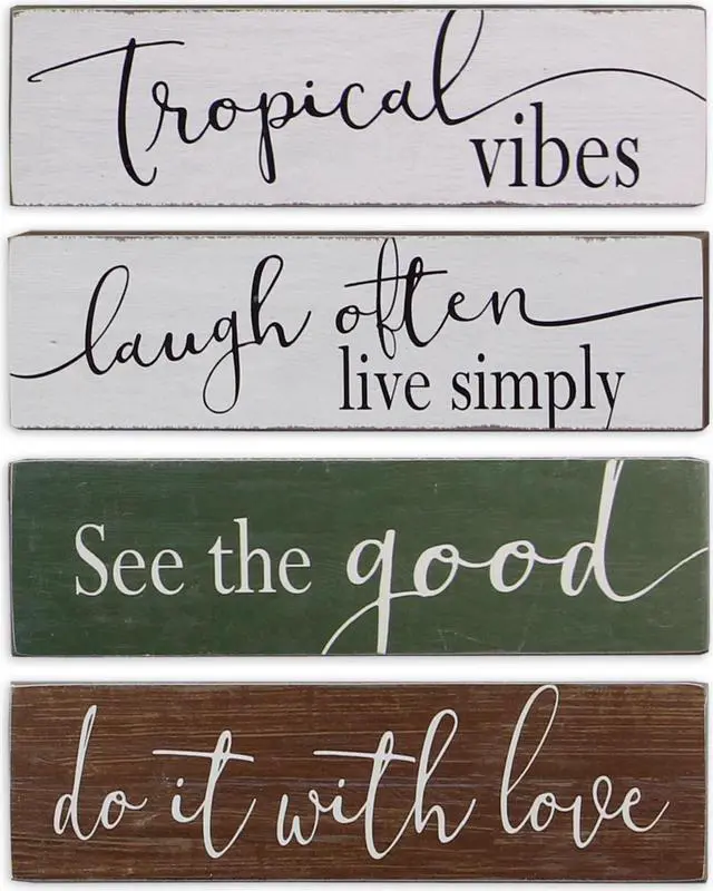 Main image of Love Often Tropical Vibes See Good Laugh Often 7.25 Inches Wood Blocks Set of 4