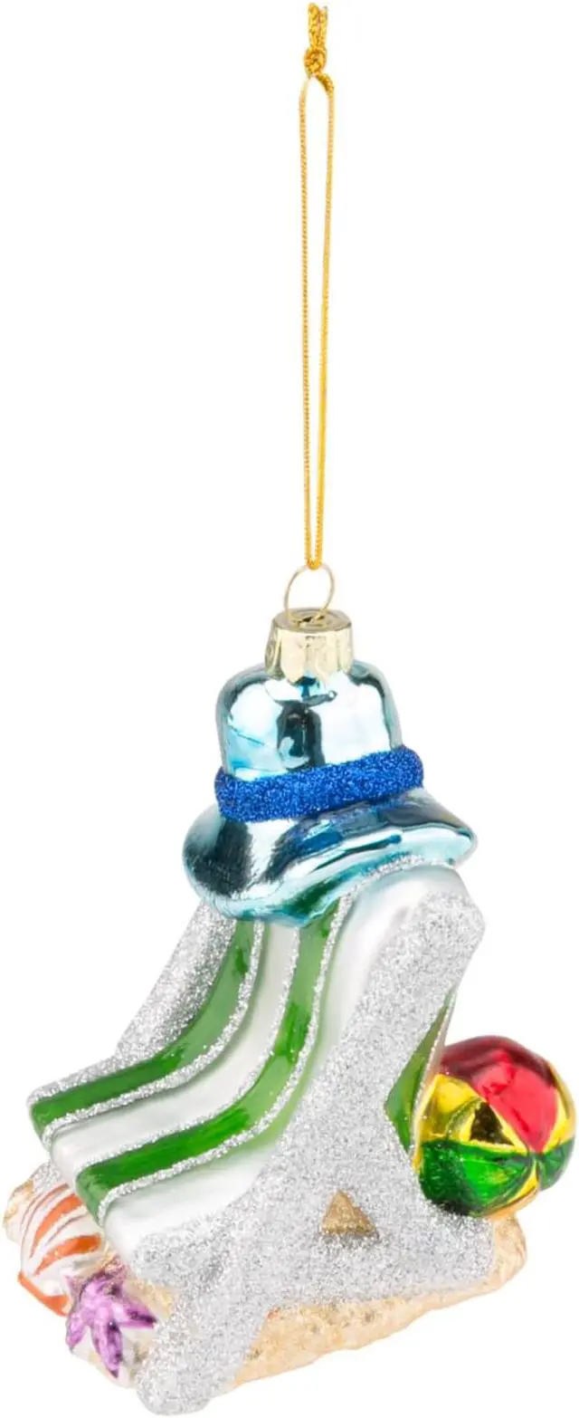 Alt view image 2 of 2 - Beachcombers Beach Chair Christmas Holiday Ornament Blown Glass