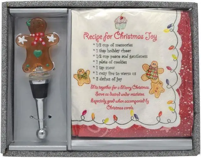 Main image of Gingerbread Wine Bottle Topper and Holiday Cocktail Paper Napkins Hostess Set