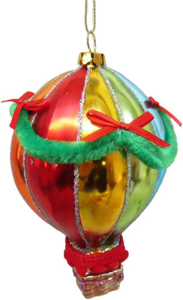 Main image of Rainbow Colors Hot Air Balloon Christmas Holiday Ornament Glass