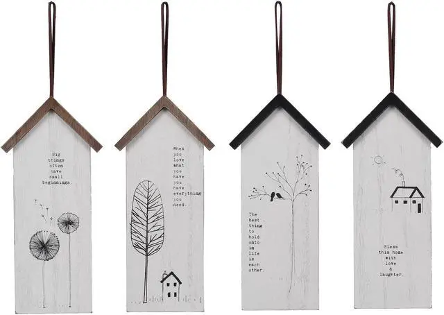 Main image of House Shaped Home Sentiments Hanging Signs Set of 4 Wood 9.75 Inches