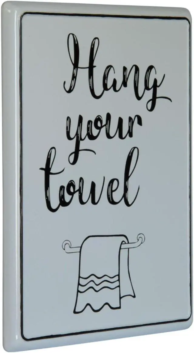 Main image of Hang Your Towel Bathroom Enameled Metal Wall Plaque 13.75 Inches