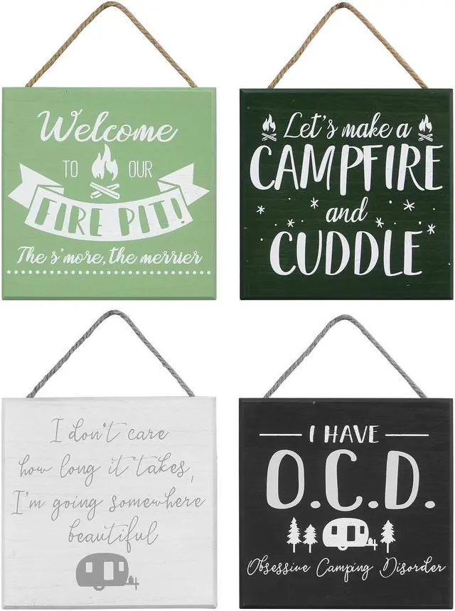 Main image of Firepit Camp Fire and Cuddle Camper Wall Signs Set of 4 Painted Wood