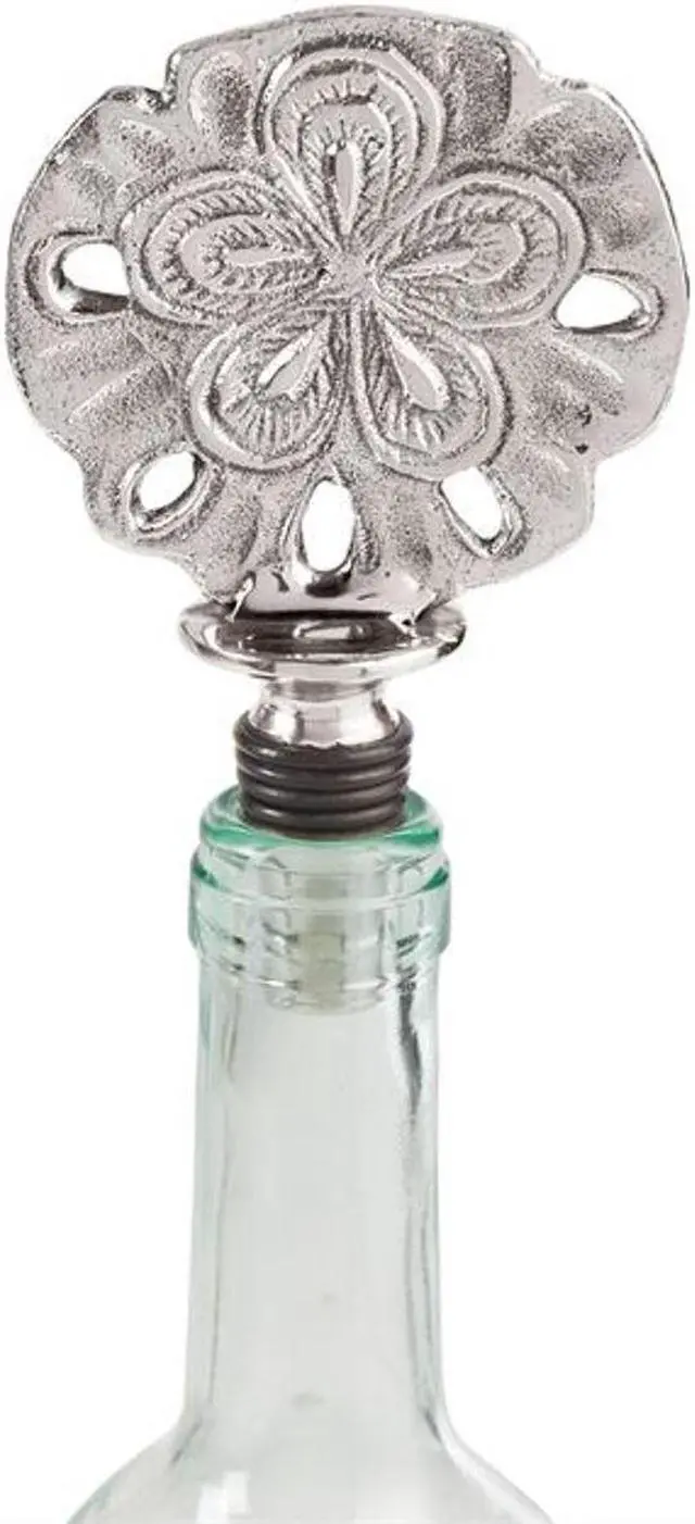 Alt view image 3 of 3 - Mud Pie Silver Sand Dollar Wine Bottle Topper Stopper Aluminum 4.5 Inches
