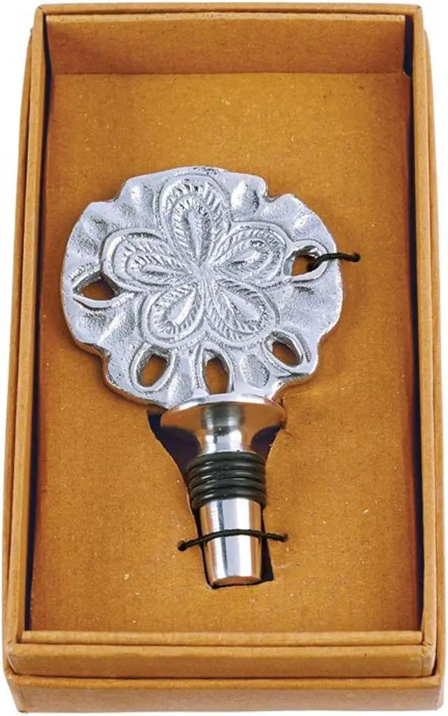 Alt view image 2 of 3 - Mud Pie Silver Sand Dollar Wine Bottle Topper Stopper Aluminum 4.5 Inches