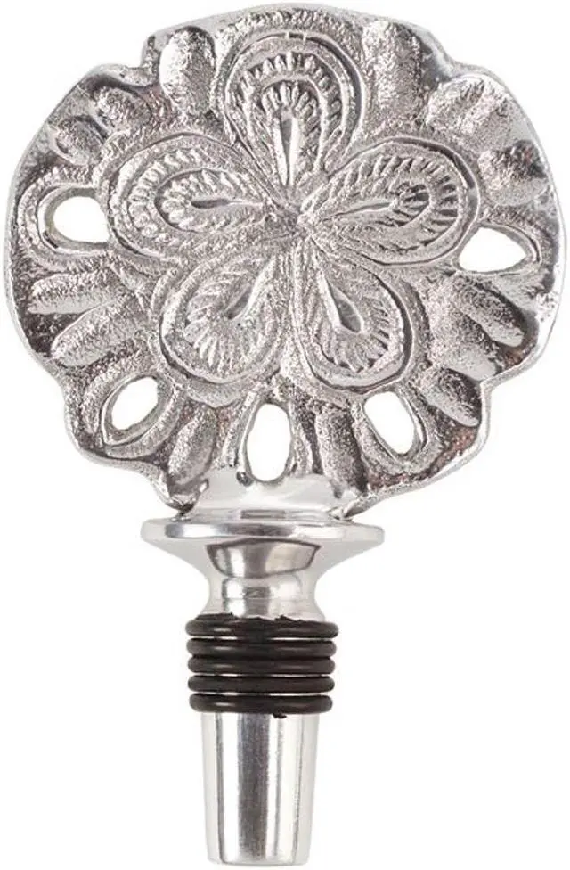 Main image of Mud Pie Silver Sand Dollar Wine Bottle Topper Stopper Aluminum 4.5 Inches