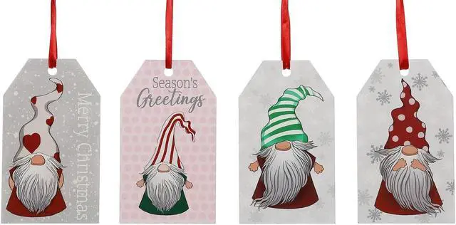 Main image of Holiday Gnomes Wood Tags Merry Christmas Seasons Greetings Ornaments Set of 4