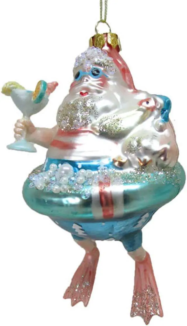 Main image of Santa In Life Ring and Cocktail Drink Christmas Holiday Ornament Glass