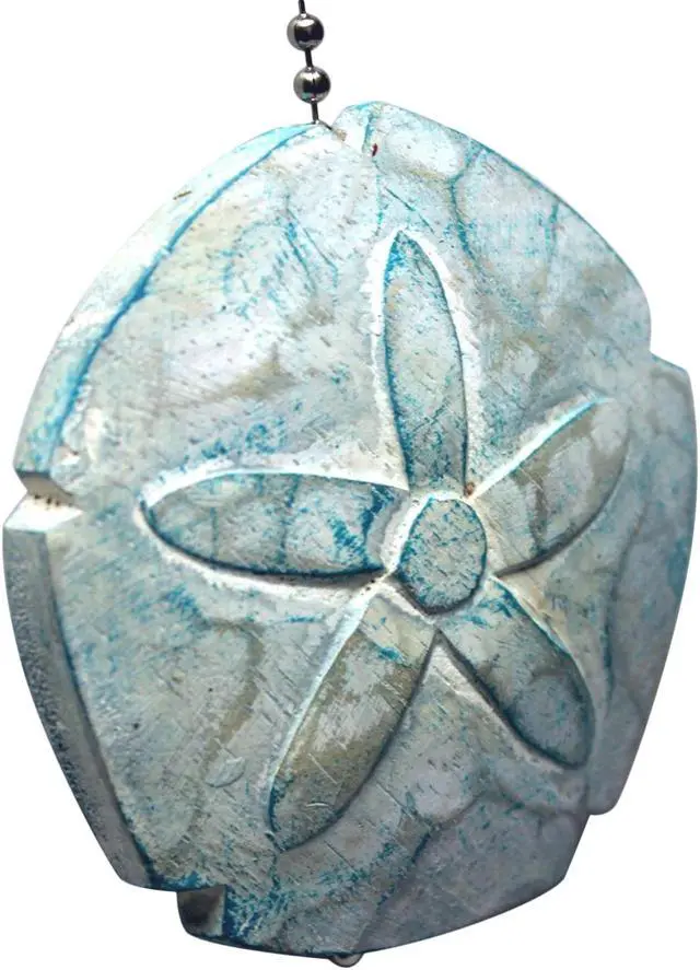 Alt view image 2 of 2 - Aqua Sand Dollar Hand Carved Wood Ceiling Fan Light Pull