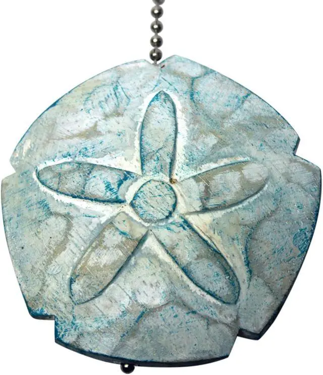 Main image of Aqua Sand Dollar Hand Carved Wood Ceiling Fan Light Pull