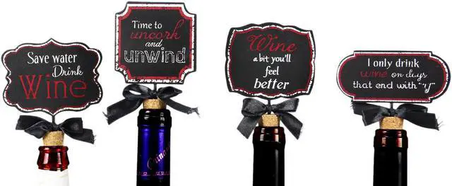 Main image of Save Water Unwind Drink Wine Bottle Chalkboard Wood 4 Inch Stoppers Set of 4