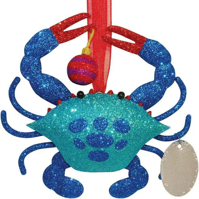 Main image of Cape Shore Blue Crab with Glitter Christmas Holiday Ornament Metal 5.25 Inch