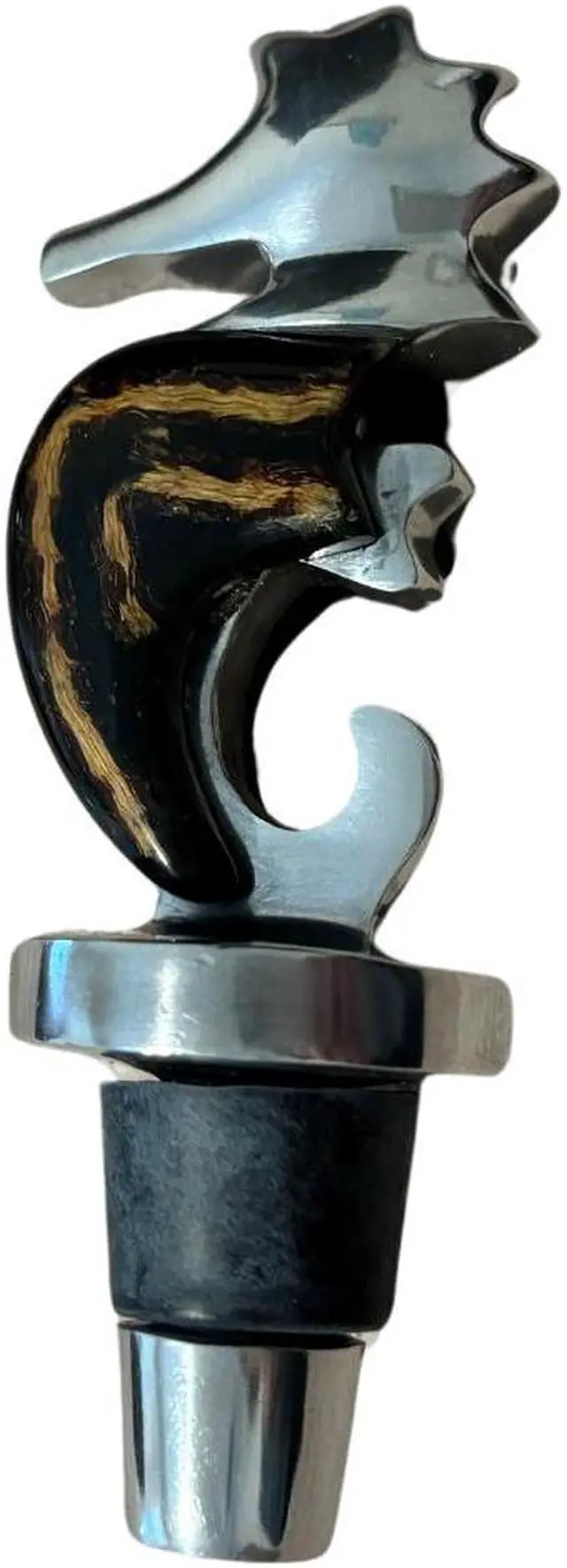 Alt view image 3 of 3 - Seahorse Wine Topper with Bamboo and Recycled Aluminum